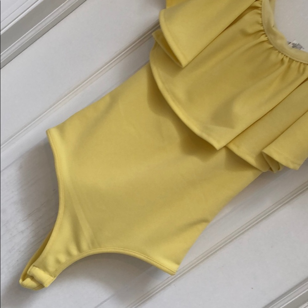 YELLOW OFF SHOULDER RUFFLE BODY SUIT - Picture 7 of 8